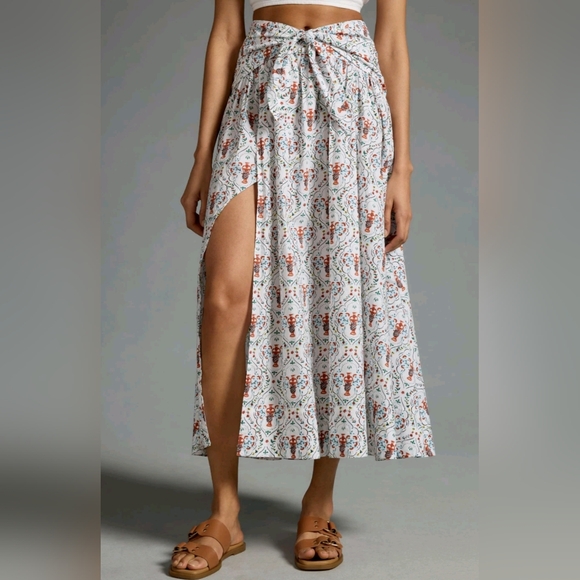 By Anthropologie Poplin Tie-Front Side-Slit Skirt